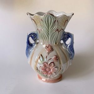 Vintage Brazilian Lusterware Iridescent Hand Painted Floral Vase